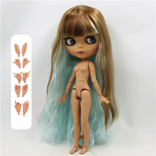 Заводская кукла blyth 1/6 bjd шарнирное тело темная кожа матовое лицо коричневые и голубые волосы, голая кукла 30 см BL0623/6909 - Цвет: doll with hand A