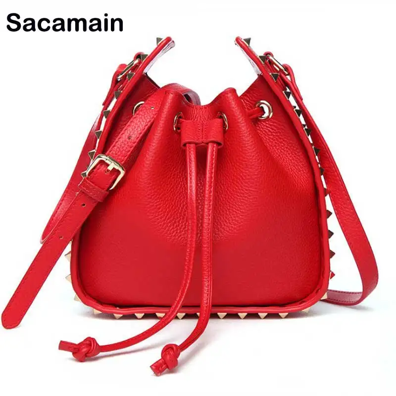 

Sacamain Brand River Bucket Genuine Leather Crossbody Bags For Women Beautiful Luxury Soft Genuine Leather Shoulder Bag Bucket