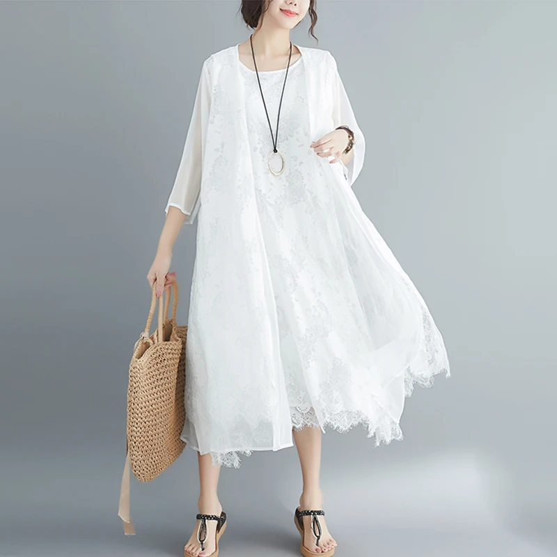 

White Black Lace Dress Large size Long dress Women Summer Elegant Sleeveless Vintage Women Party Dresses Vestidos aa676