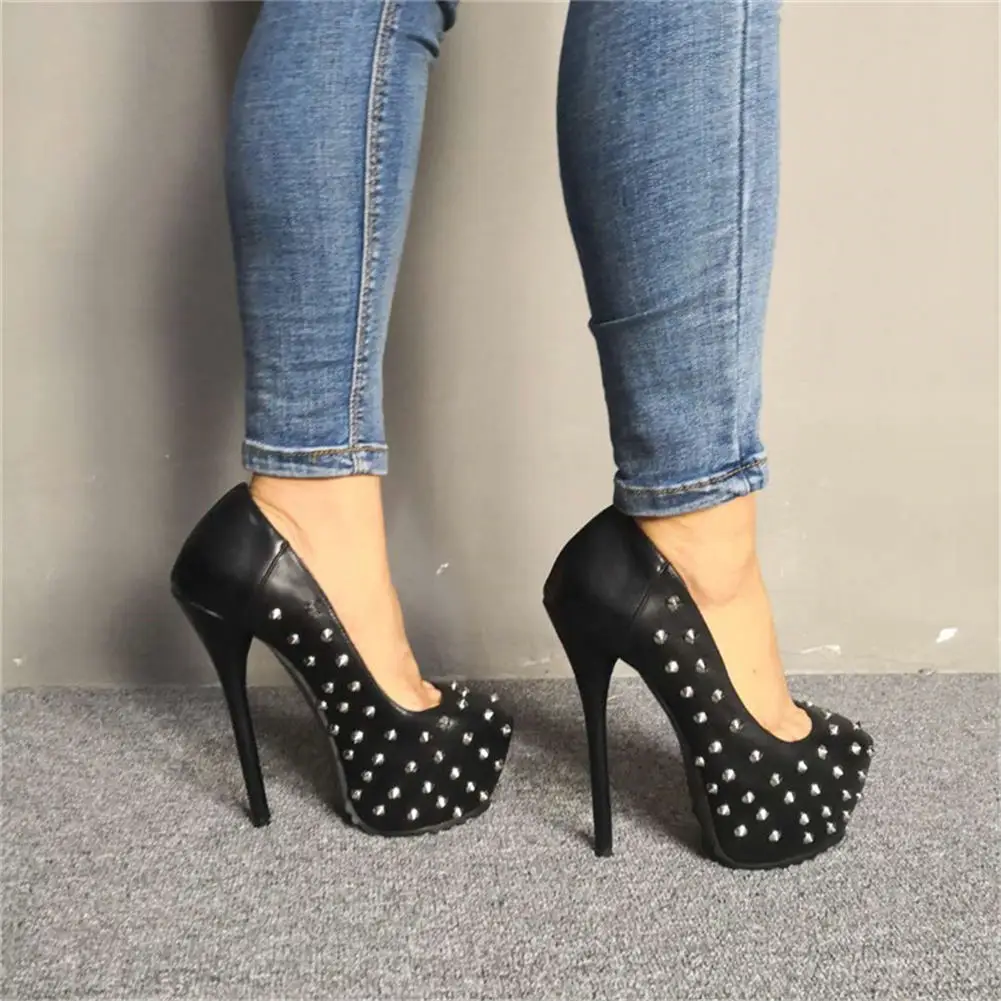 Женские пикантные вечерние туфли с заклепками для ночного клуба, большие размеры 35-47 обувь на платформе и высоком каблуке женские туфли-лодочки