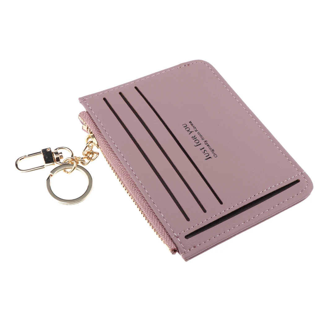 Womens Slim PU Leather Card Holder Front Pocket Wallet Change Purse Keychain Ring billetera mujer cartera mujer
