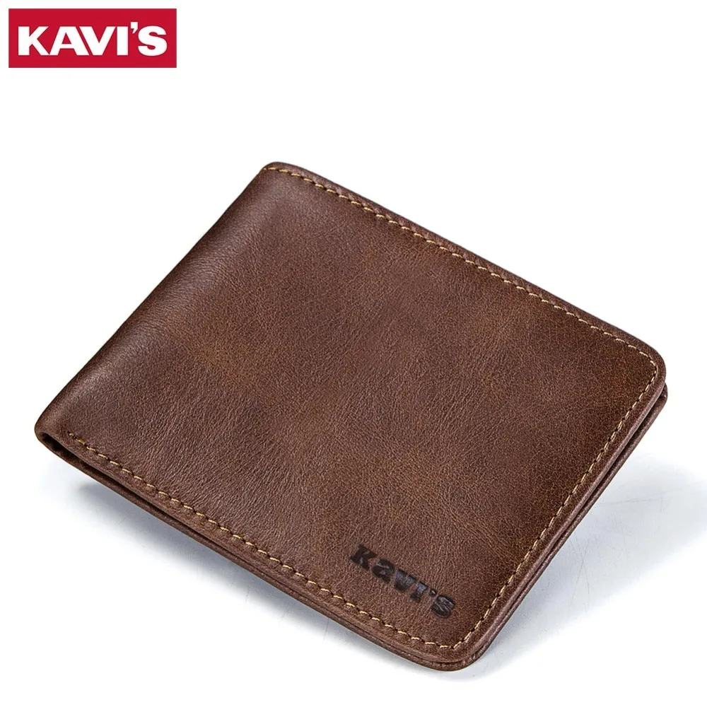 

KAVIS Real Genuine Cowhide Leather Bifold Men's Short Wallet Wallets Purses Male ID Credit Cards Holder Carteira Masculina Walet