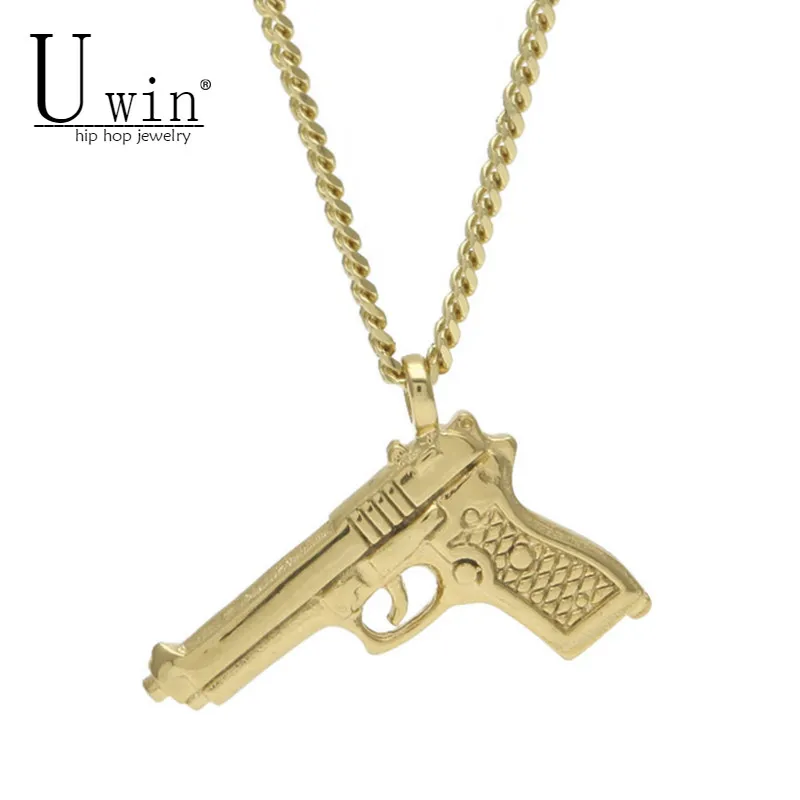 UWIN хип хоп рок золото титановая нержавеющая сталь Desert Eagle пистолетные кулоны с