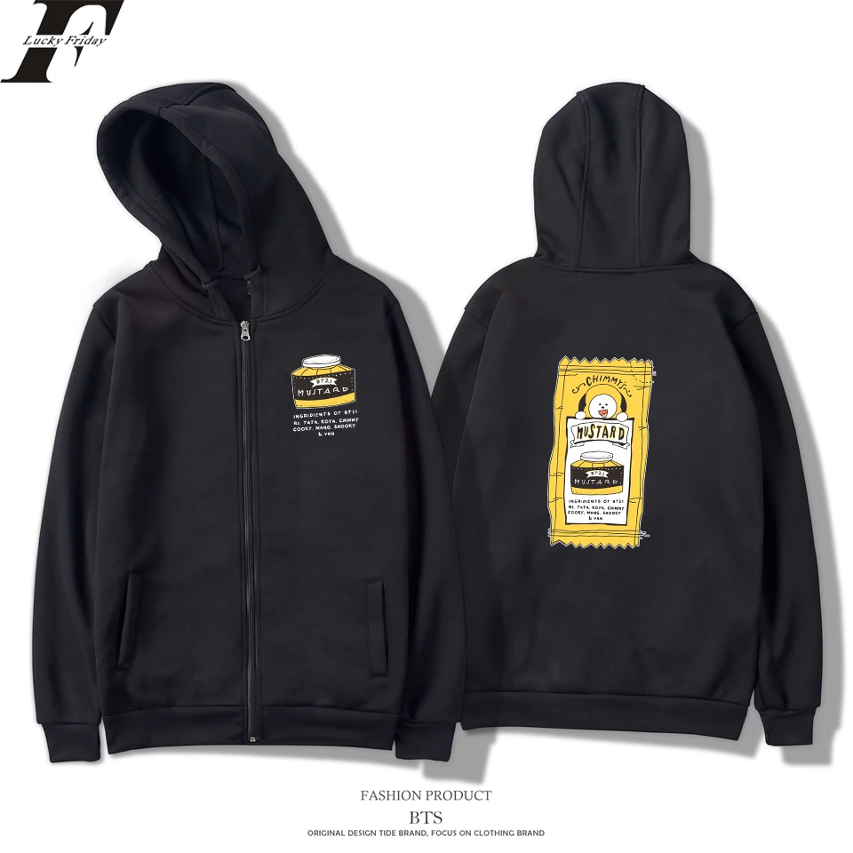 

BF LUCKYFRIDAYF 2019 New Kpop Love Yourself Zipper Hoodies Women Sweatshirt Female Fans Hoodies Women Casual Zipper Clothes 4XL