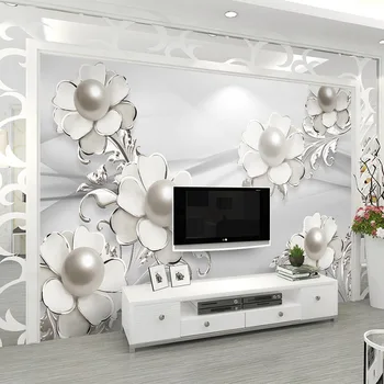 

Modern Fashion Wallpaper 3D Stereo Pearl Jewelry Flower Photo Wall Murals Living Room TV Background Wall Cloth Papel De Parede
