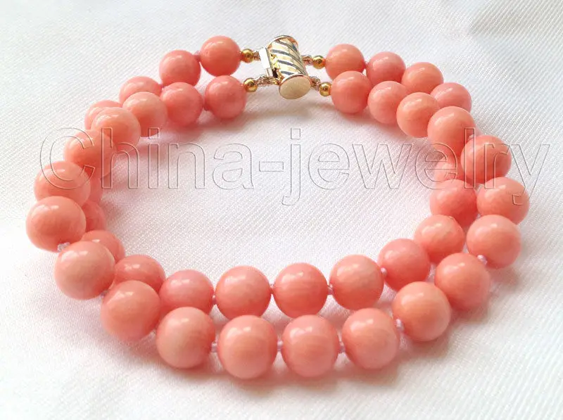 

Beautiful 8" 2row 8mm round pink shell pearl bracelet - gold filled clasp e SHIPPING -Top quality free shipping
