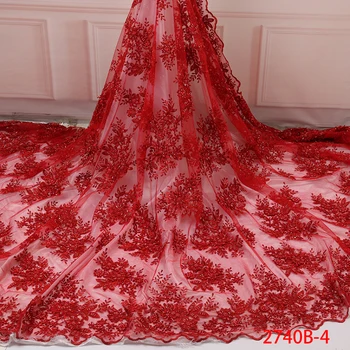 

Wholesale French African Tulle Lace Fabric For Nigerian Wedding Red Color African Lace Fabric Embroidery QF2740B-4