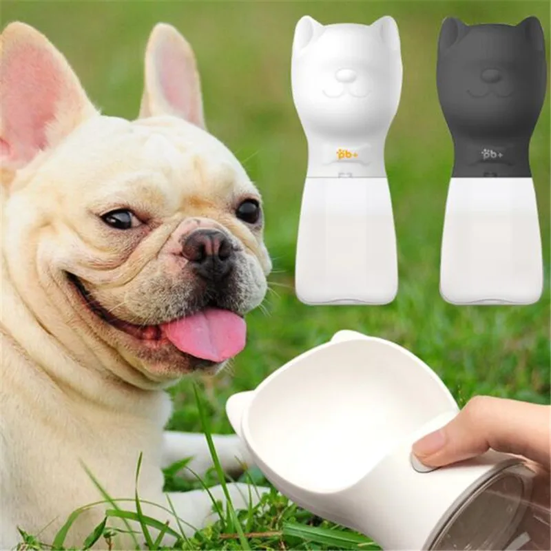 

480ML Portable Pet Dog Water Bottle For Dogs French Bulldog Pug Water Cups Feeder No Leaking Puppy Dog Drinking Bowl Black/White