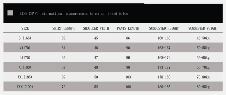 Army black Size Chart