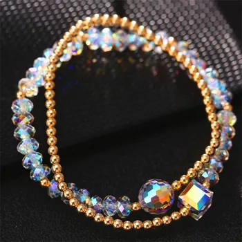 

2 Layer Fashion Crystal Gold beads Beaded Bracelets Jewelry Female Individuality Charm Bracelets Wedding Party Accessories