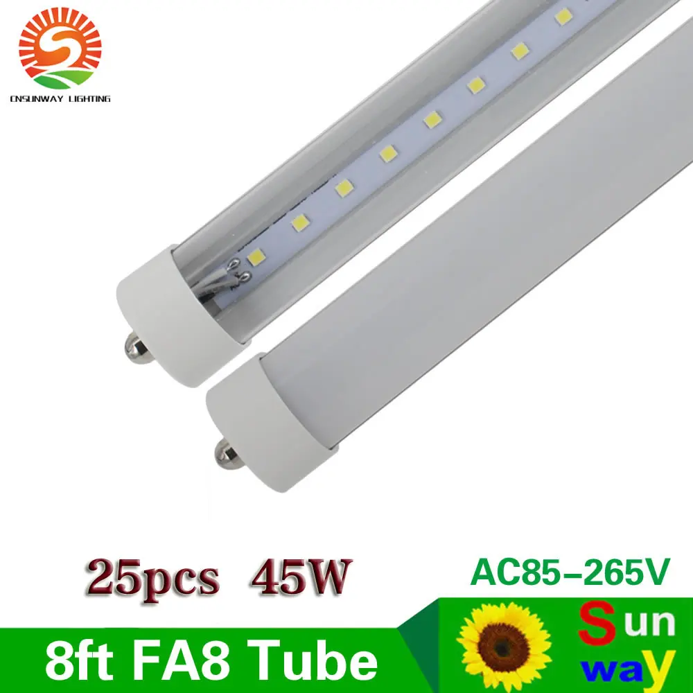 

FA8 Single Pin 8ft LED Tube Lights T8 2.4m 8 ft Led Tube Light SMD2835 Fluorescent Lights Warm Cold White Clear/Milky Cover 45W