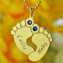 Pies Del Bebé Collar personalizado Grabado Birthstone Nombre Collar de Oro Tono de Color Amor Pequeño Bebé Joyería Mejor Regalo Para Mamá