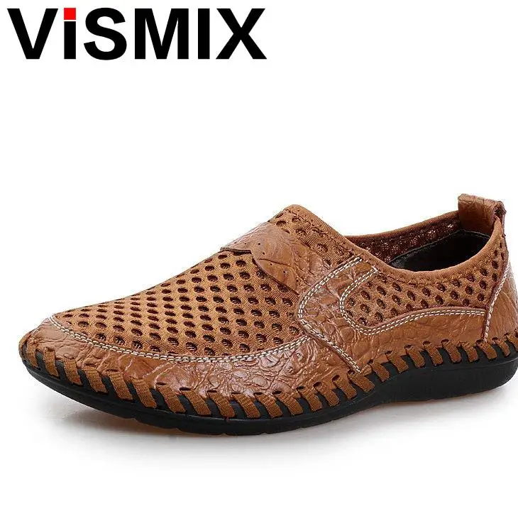

VISMIX Men Shoes 2018 Summer Breathable Mesh Shoes Mens Casual Shoes Genuine Leather Fashion Summer Shoes Man Soft Comfortable