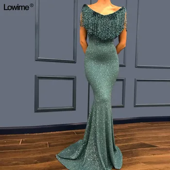 

New Arrival Muslim Prom Dresses Mermaid Sleeveless Zipper Back Long Evening Celebrity Red Carpet Gowns With Flow Rate And Sequin