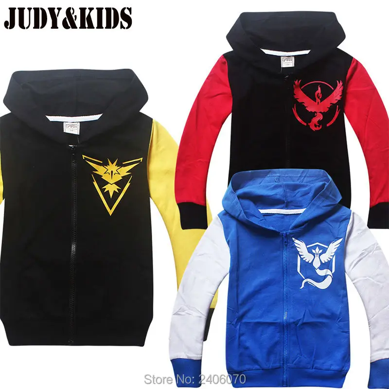 

Pokemon Go Team jacket children hoodie long Sleeve outerwear autumn winter clothes Mystic teenager sweater thick fleece clothing