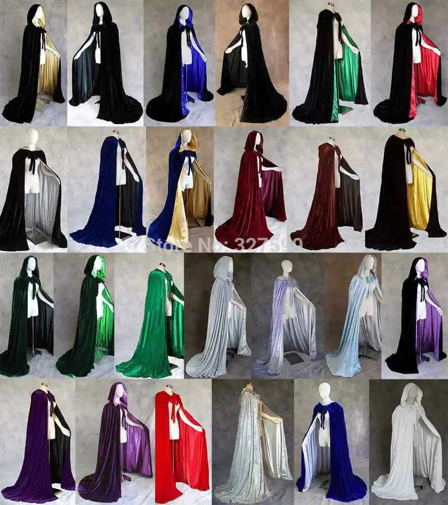 Gothic Hooded Velvet Cloak Wicca Robe Medieval Witchcraft Larp Cape Vampire Halloween Party Size S-XXL | Тематическая одежда и