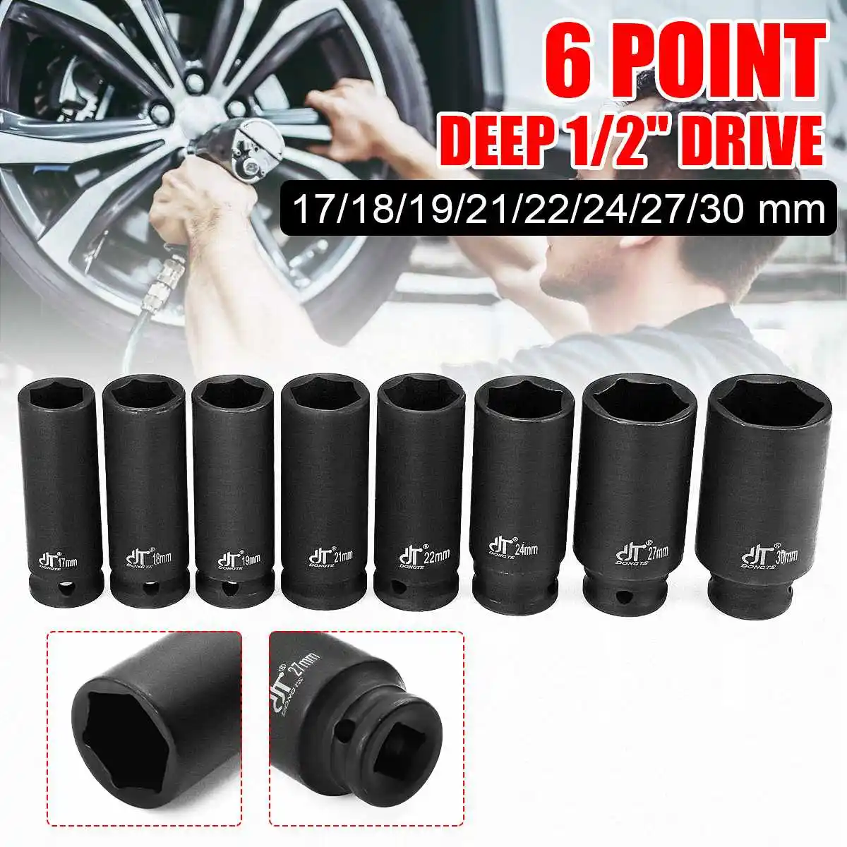1/2 Inch Drive Deep Impact Sockets Metric Air Pneumatic Socket Wrench Head 17-30mm Standard Durable Car Auto Truck Repair Tools |