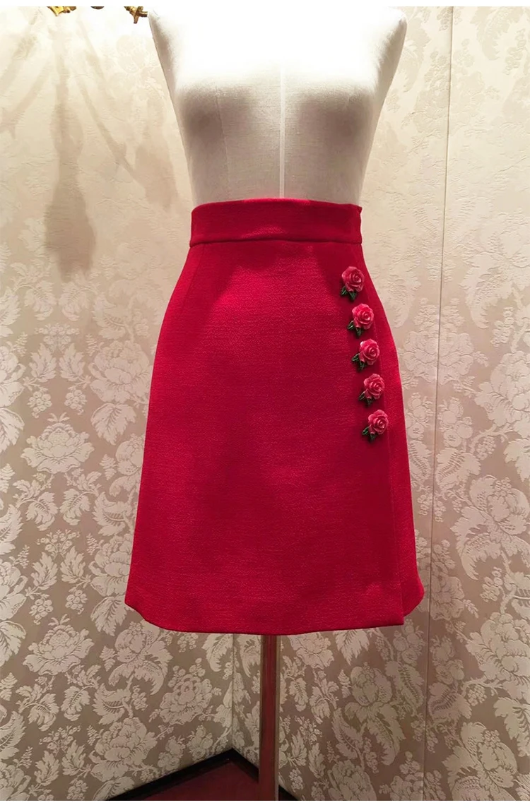 D дизайнерская Роскошная брендовая юбка для женщин Розовая Кнопка трапециевидная юбка красная