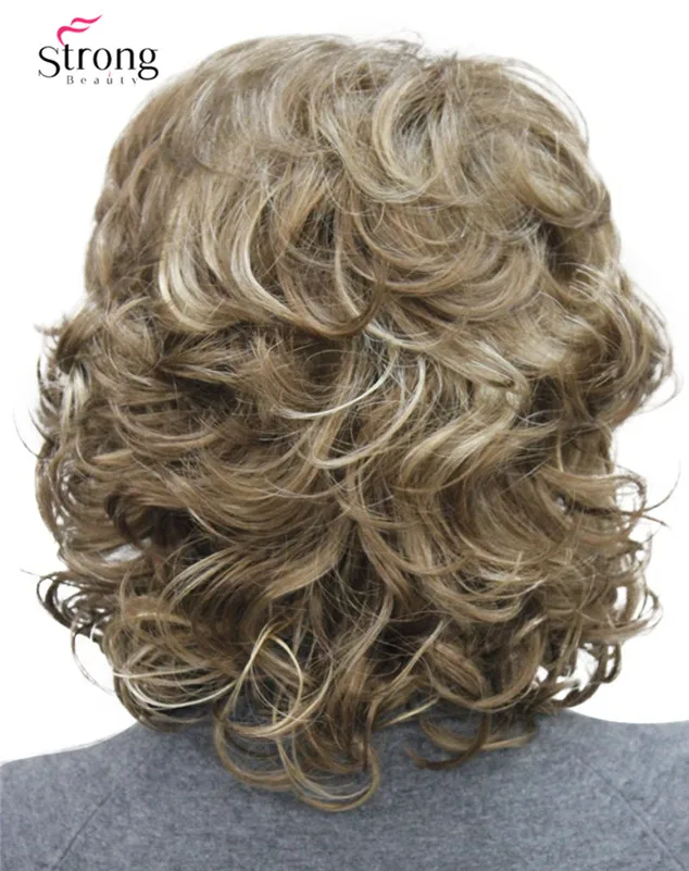 Women's Short Curly Heat Resistant Synthetic Mix Brown Blonde Hair Wigs (4)
