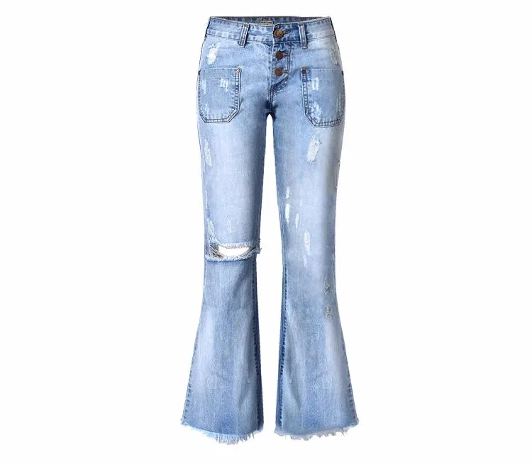 YiQuanYiMei рваные Широкие штаны рваные джинсы для женщин отверстие свободные расклешенные брюки джинсы женские джинсовые Distressed jean pantalon
