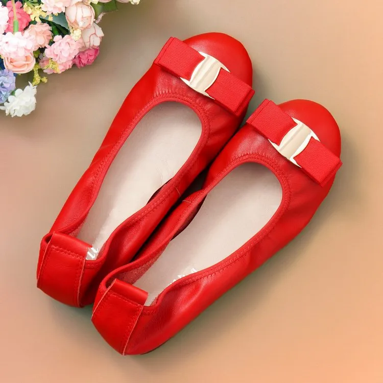 Модная брендовая женская обувь удобные бантом Для женщин женская обувь одного из натуральной кожи Женские балетки на плоской подошве обувь sapatilhas - Цвет: red