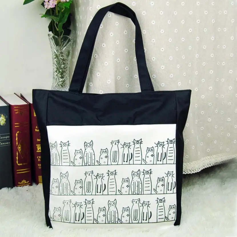

Cats Printed Shopping Cat Tote Bag Canvas Woman Bags Handbag Fashion Handbags Portable Student Book bag Hand Bag 45