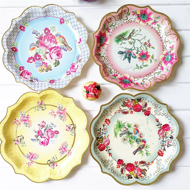 6pcs 30cm lovely disposable paper plates dishes pastel flower flower paper plates