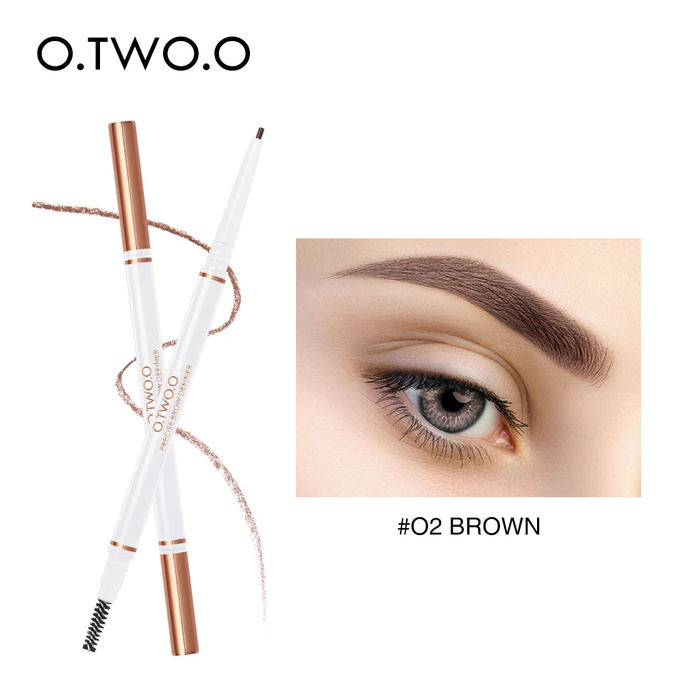 O. TWO. O, карандаш для бровей с двойной головкой, водостойкий, натуральный, для бровей, стойкий, коричневый цвет, инструмент для макияжа глаз, косметическая кисть для бровей - Цвет: 02