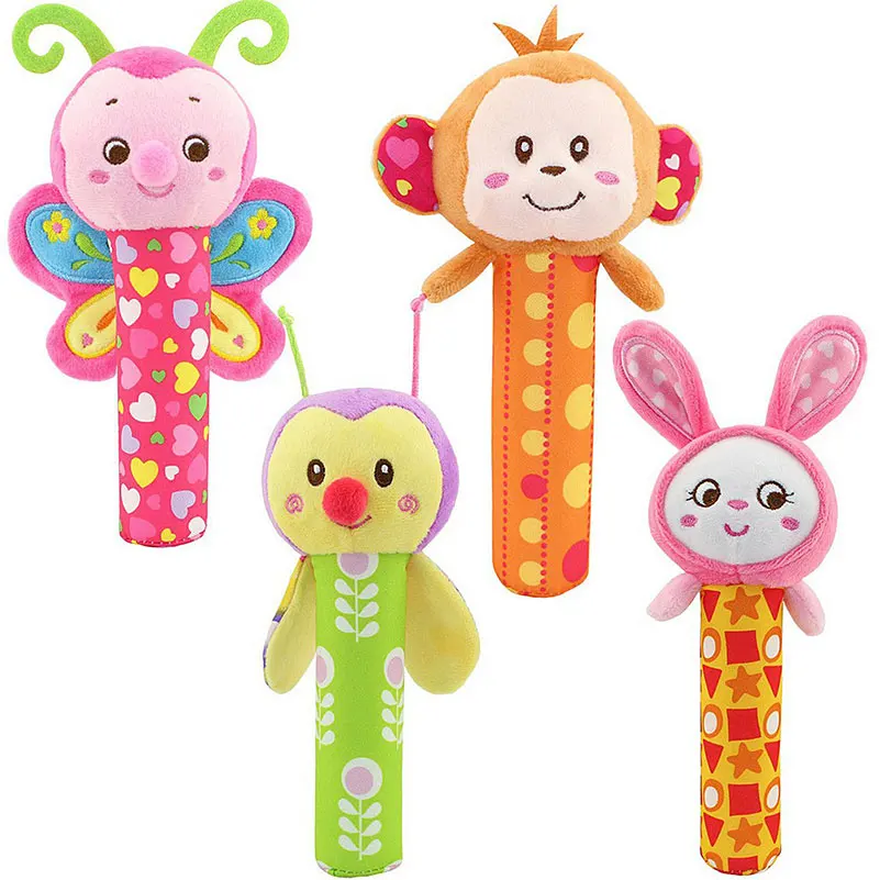 Baby Infant Newborns Plush Rattle Toy Hand Grasp Teethers Cute Animal Stuffed Handbell Ring Early Education Boys Girls Gift