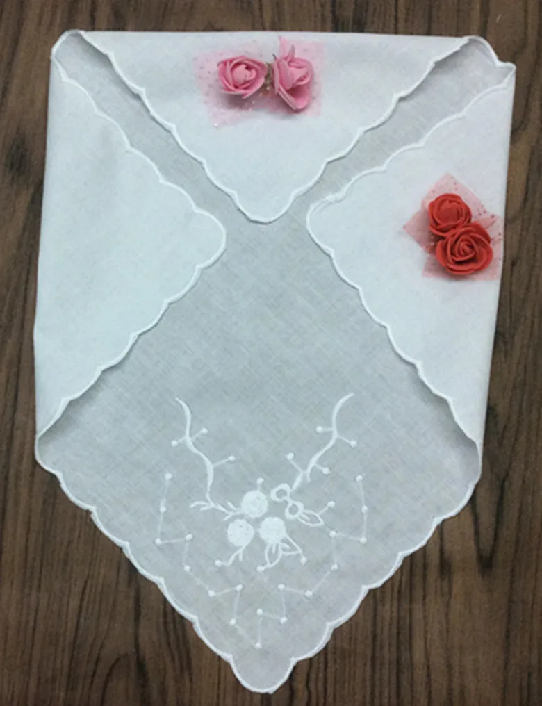  48PCS/Lot Fashion women Handkerchiefs 12x12 White Cotton Wedding Handkerchief with scallooed Edges 