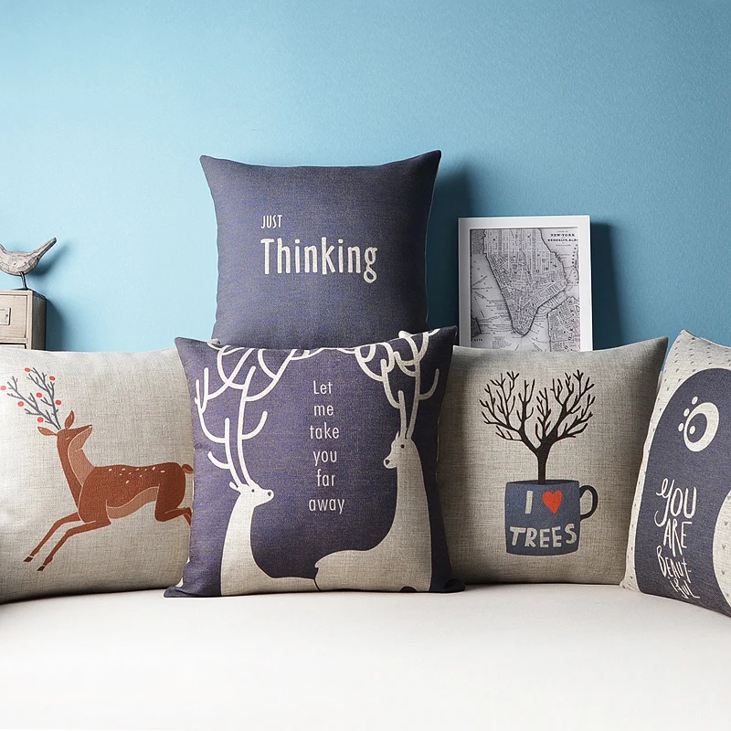 Aliexpress.com : Buy Nordic Style Decorative Deer Pillow Cushion Blue Capa de almofada ( Without ...