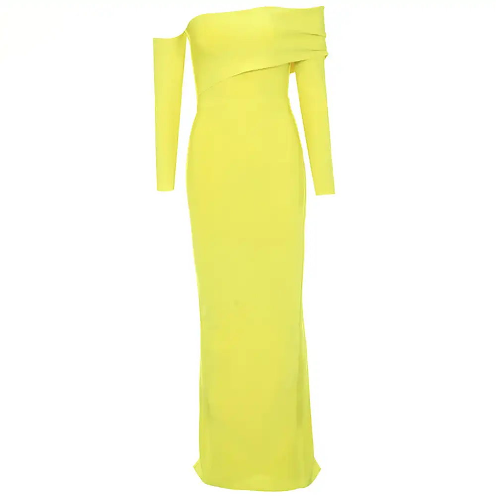 Long Sleeve Slash Neck Evening Bodycon Dress Floor Length Sexy Party Celebrity Bandage Dress