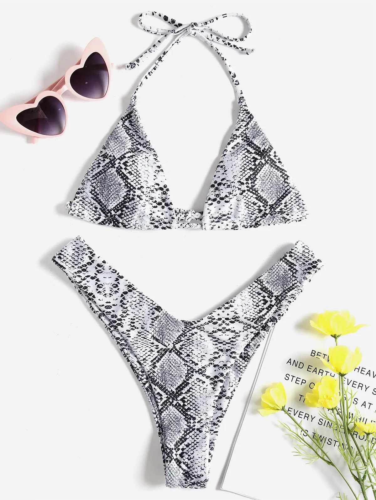 ZAFUL Bikini Halter Snakeskin High Leg Bikinis Set Sexy High Cut Bathing Suit Women Swimsuit Wire Free Padded Swimwear