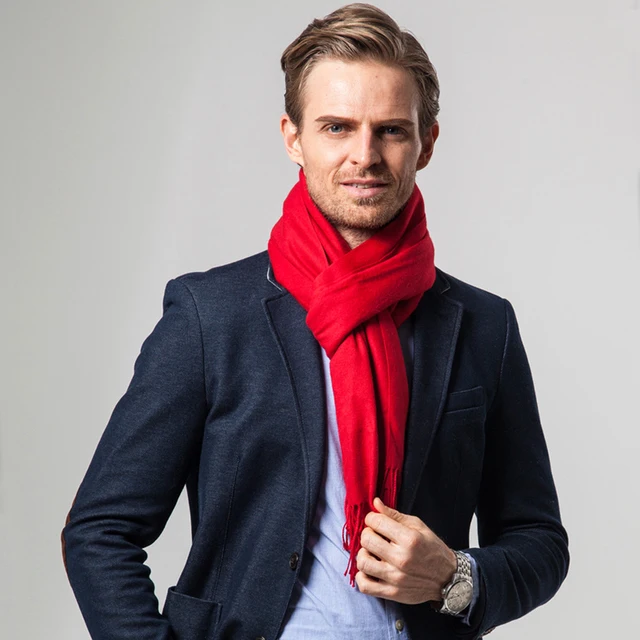2016 Fashion Men Red Scarf Classical Pure Color Winter Warm Bandana