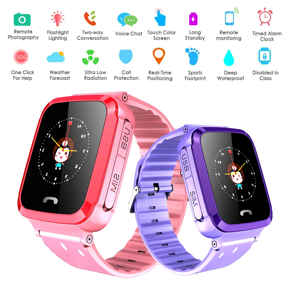 

V59 Kids Smart Watch GPS/LPS Positioning Anti-Lost Monitor Tracker IP67 Waterproof SOS Call Child SmartWatch with Camera Relogio