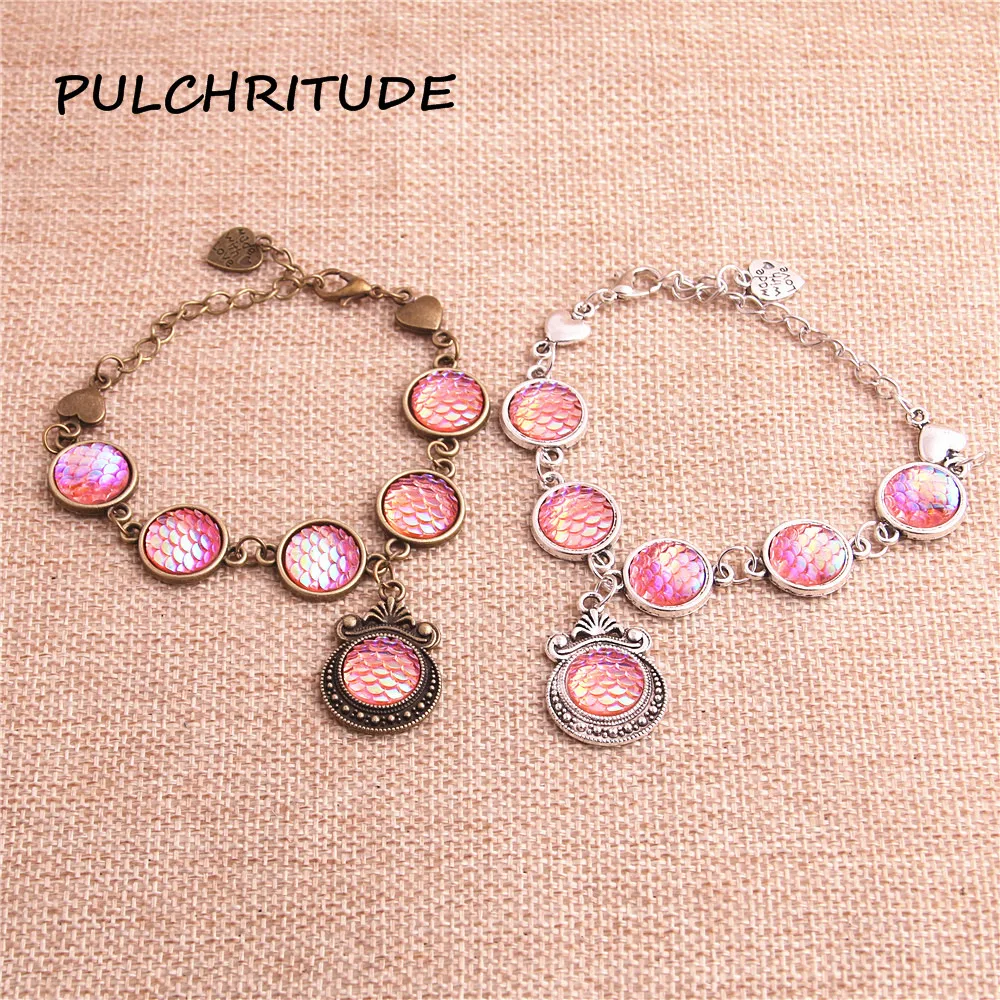 PULCHRITUDE 2 шт./лот античные бронзовые браслеты с цепочкой из металлического сплава