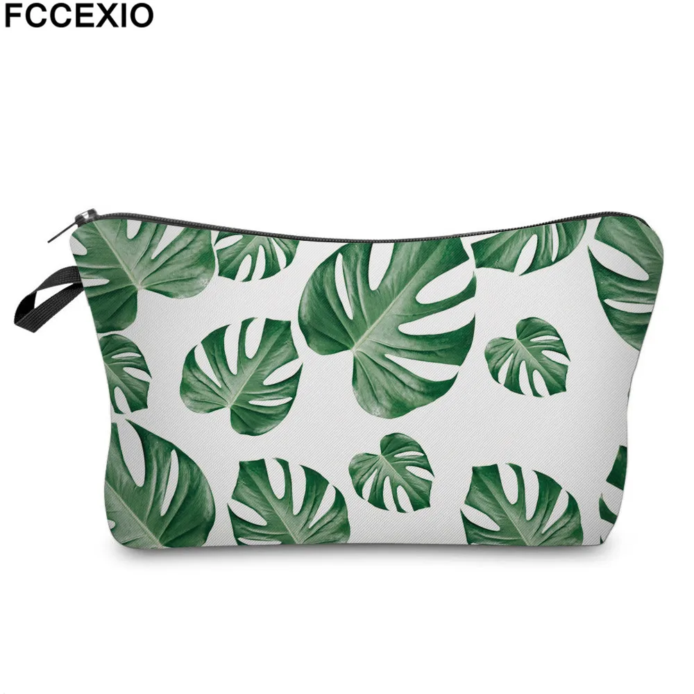 

FCCEXIO New 3D Print Makeup Bags With Tropical Leaves Pattern Cute Cosmetics Pouchs For Travel Ladies Pouch Women Cosmetic Bag