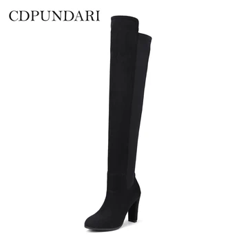 

CDPUNDARI Stretch Fabric over the knee boots women thigh high boots Winter High heel boots shoes woman botas mujer bottine femme