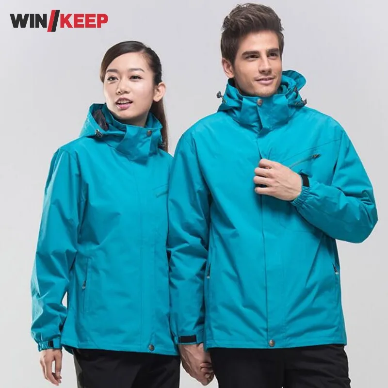 Men Women Winter Waterproof Mountain Clothes Climbing Hiking Overcoats Thicken Fleece Lined Warm Outwear Jacket Coat For Lovers