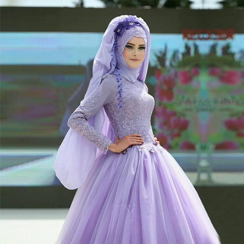 Hijab Lavender Muslim font b Evening b font font b Dress b font Ball Gown Long