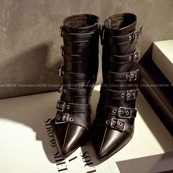

2017 Winter Genuine Leather Ankle Boots Designer Shoes Women Winter Boots Pointed Toe Female Footwear Botas Femininas