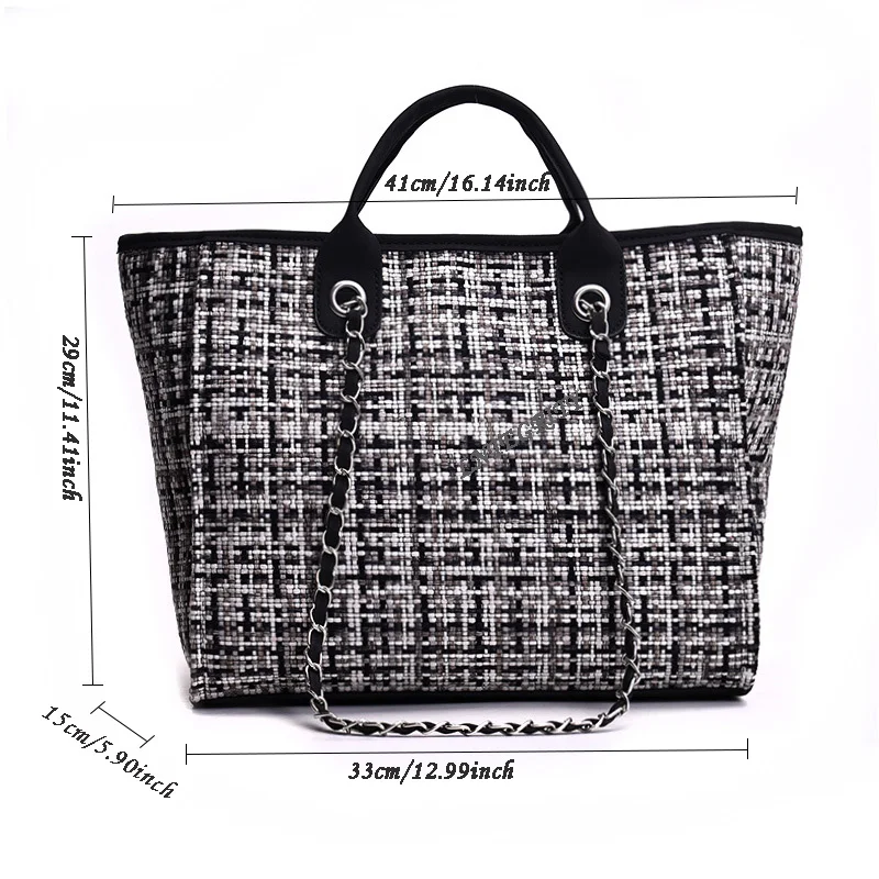 Online 2019 bolso informal de gran capacidad para mujer bolso de hombro de tela escocesa moda europea y americana bolsas de playa de Color sólido salvaje