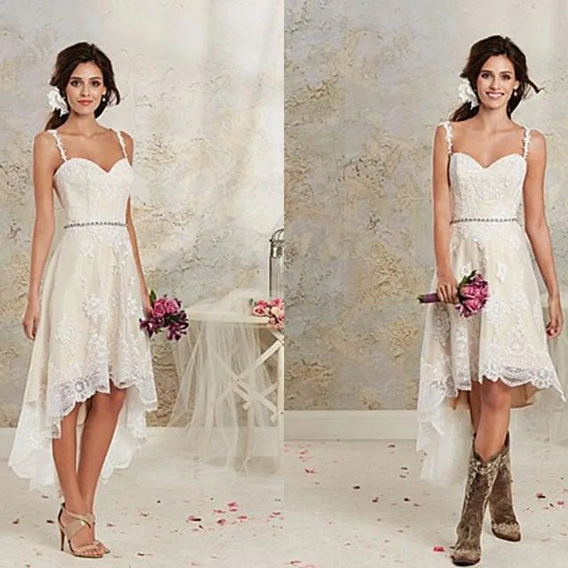 white lace high low dress