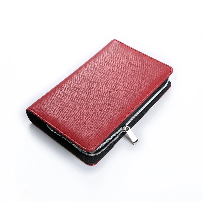 Logo Customized notebook A5 & A6 Business Zipper Bag PU Leather Organizer Planner With Calculator or Memo Pads for white collar