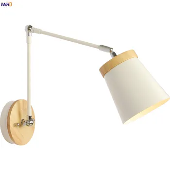 IWHD-Lámpara LED moderna De Pared nórdica, De madera, accesorios para sala De estar, baño, columpio, lámpara De Pared con brazo largo junto a Wandlamp Aplique De Pared