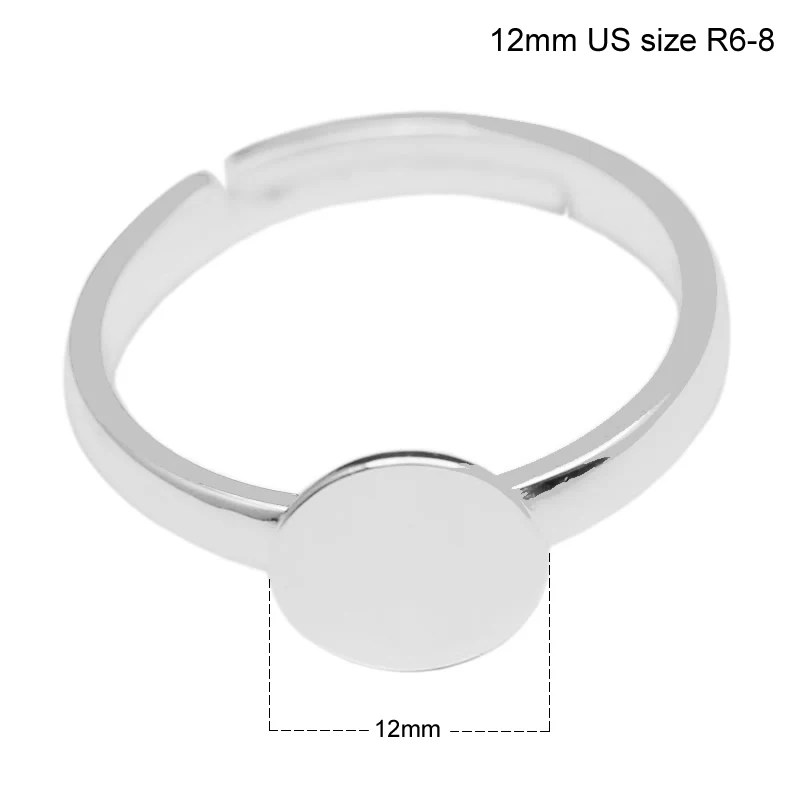 Beadsnice 925 пробы Серебряное кольцо пустая с серебряным кольцом основа с 8 мм/12 мм клеевой подушечкой на регулируемом кольце для DIY ID16697