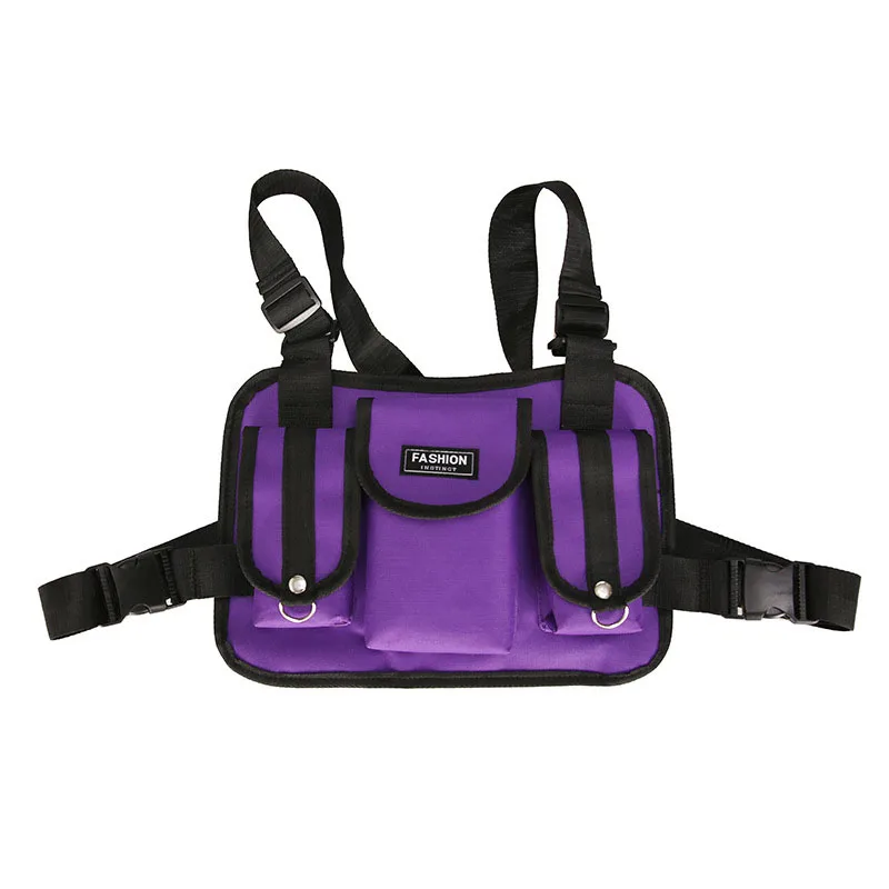 Purple Многофункциональный Карманный жилет жилеты для мужчин Крест талии сумка панк грудь Риг летняя уличная функция al тактические украшения пальто жилет - Color: Purple