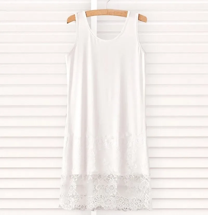 2018 New Summer Sexy Lace Full Slips Casual Sleeveless Black and White Color Tank Underdress Slips Straps Bottom Women Slips