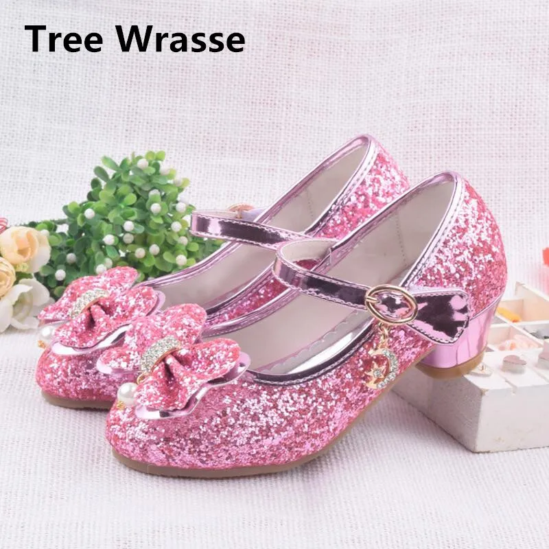 

Children Leather Shoes For Girls Butterfly Princess Wedding Shoes Kids New Candy Color Hight Heels Bowtie Party Dance Sandals