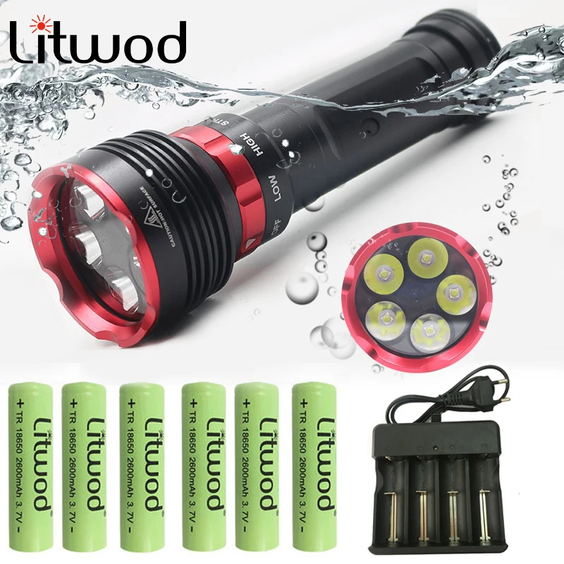 

Z20 5led Cree XM-L L2 Led diving Flashlight Light torch Waterproof Torch 3 modes by 18650 Battery Swimming lamp underwater 80m